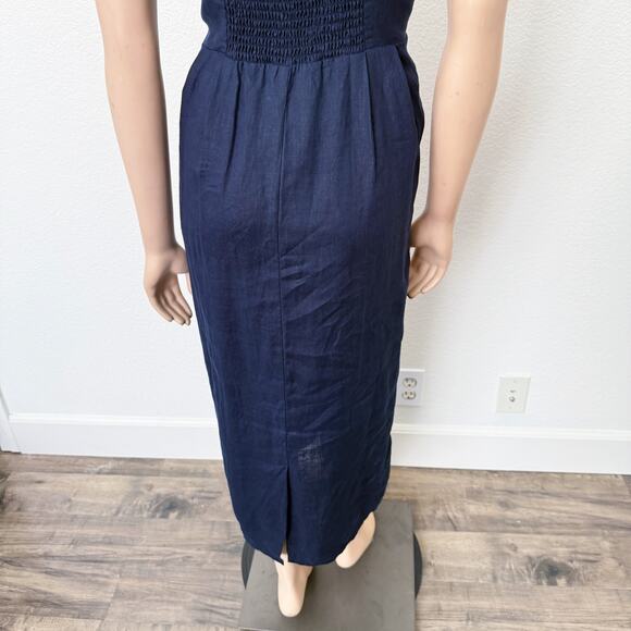 [Quince] Deep Navy 100% European Linen Scoop Neck Midi Dress NWT Size Medium M - Picture 6 of 10